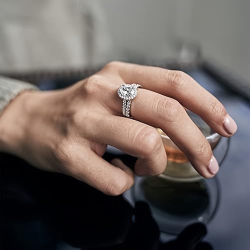 2pcs/set White Gold Plated Classic Fashion Cubic Zirconia Engagement Rings Wedding Bridal Band Promise Rings Evening Parties Anniversary Valentine's Day Gifts Eternity Bands for Women3