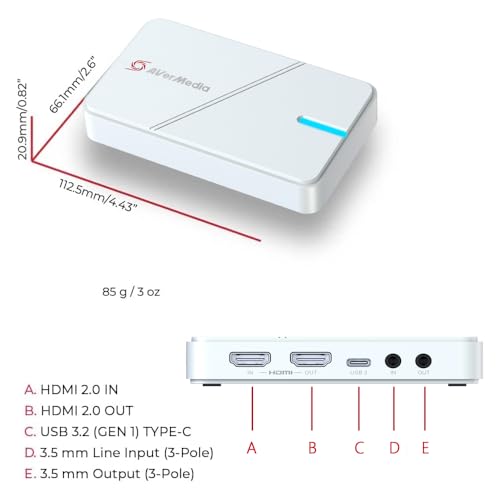 Image of AVerMedia HDMI Capture Card- Gaming, Video Streaming, 4K Capture Card for PS5, Xbox Series X /S, Xbox One, PS4, Switch 2, Windows 11 / Mac Os12, HDR & VRR Support - GC551G2 Live Gamer Extreme 3 White