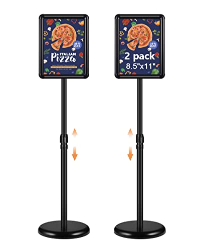 Yose Adjustable Poster Sign Stand(2 Pack), 8.5 X 11 Inch Heavy Duty Pedestal Floor Standing Sign Holder, Black Snap-Open Aluminum Frame With Safety Rounded Corner #TOP27