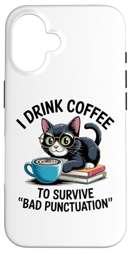Sarcastic Cat Coffee Lover - Grammatica Snob Book Nerd Custodia per iPhone 16