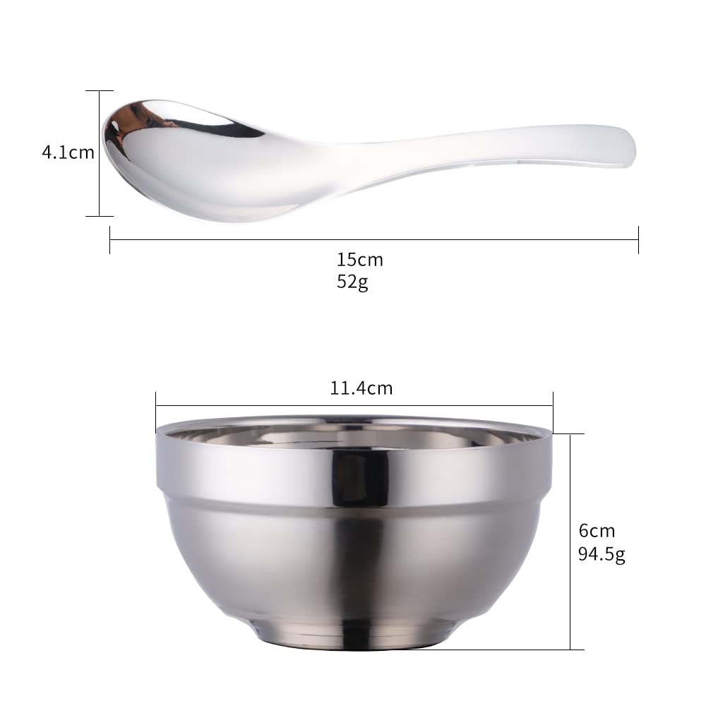 Amazon | ステンレス茶碗 飯碗 レンゲ セット 2名用 直径11.5cm