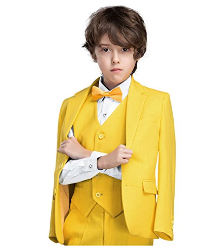 Yanlu Boy's Formal Suits Kids Toddler Dresswear Tuxedos Jacket Vest Pants Shirt Tie Size 8 Yellow #TOP4