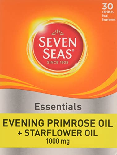 Seven Seas Evening Primrose Oil +1000 mg Starflower Oil Capsules, 30 High Strength Tablets, From Natural Oils, GLA (Omega-6 Fatty Acid), With Vitamin E