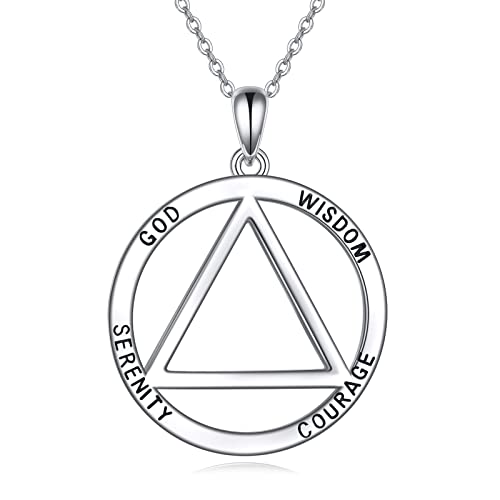 YAFEINI AA Gift Necklace Sterling Silver Alcoholics Anonymous Recovery Symbol Necklace AA Sobriety Pendant Jewelry for Women Gift