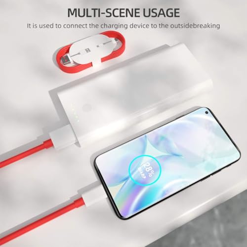 Image of KUZOOM USB Type C Cable 65W Compatible With OnePlus 13, 12, 13R, 12R, 11, 10 Pro, 8T, Nord N20 /N100 /N30 Ultra Fast Charging Cable For OnePlus 3.3 Ft, Red