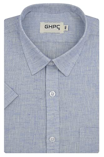 Image of GHPC Cotton Linen Plain Solid Half Sleeves Regular Fit Formal Shirt for Men