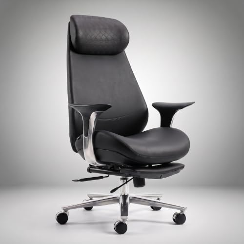 Image of Drogo Amara Ergonomic Office Chair for Work & Home- Luxury Semi-Silicone Leather, 5cm Seat Depth Adjustment, Curved Headrest, PU Aluminium Armrest, 135 Recline with 3 Lock Positions, Footrest (Black)