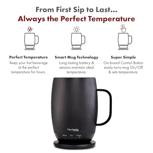 Nextmug Plus - Temperature-Controlled, Self-Heating Coffee Mug (Black - 18 oz.)