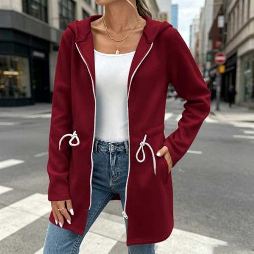 Veste longue décontractée pour femme veste à capuche zippée - 2