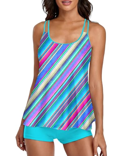 Image of Urchics 2026 Women Two Piece Tankini Swimsuit Tummy Control Plus Size Long Torso Top and High Waisted Boyshorts Bathing Suits