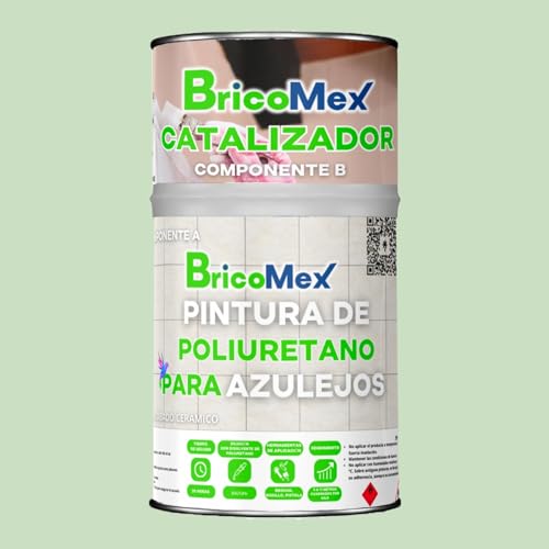 BRICOMEX Pintura para Azulejos de Poliuretano SATINADO, Dos Componentes 700+170 ML, Fácil Aplicación, Máxima adherencia (Verde Claro Satinado)