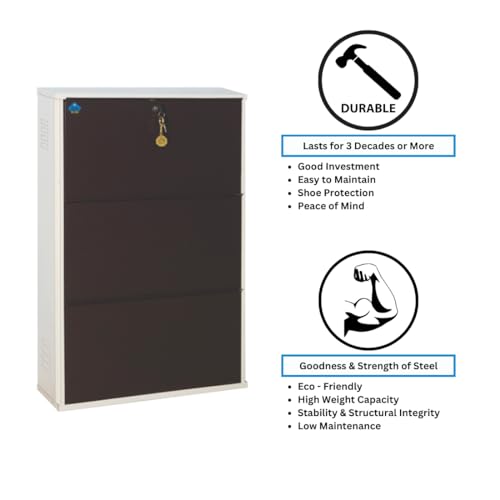 Image of DELITE KOM 29 inch Wide, 6 Shelf Metal Shoe Rack Wall Mounted for Home with Central Lock | Holds Upto 24 Shoes or 36 Slippers Pair | Double Decker, 1Yr Warranty, (41x29x8, Ivory Coffee), DIY, Space Saver