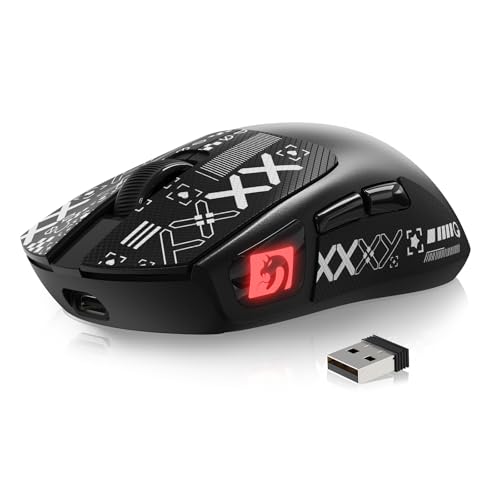 Image of MAMBASNAKE M4 Ultra-Light Wireless Gaming Mouse 52g, 24000 DPI PAW3311 Optical Sensor,2.4G /BT /Wired Ergonomic Computer Mice, RGB Lighting,400mAh Battery, Programmable Mouse for PC /Win /MAC-Black &Tape