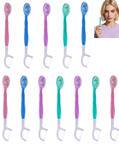BCHKO Spazzolini Monouso con Dentifricio 12 Pezzi, 3 in 1 (Spazzolino, Filo Interdentale, Stuzzicadenti) con Perla di Freschezza, Ideali per Viaggio, Igiene Orale Completa e Istantanea