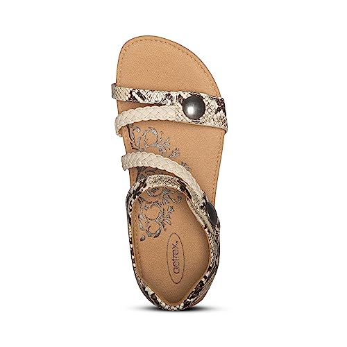 Image of Aetrex Women's Jillian Braided Orthopedic Adjustable Quarter Strap Sandals Snake