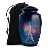 JAGLASH Eiffel Tower Cremation Urns for Human Ashes Adult Man, Blue Burial Urn for Adult Men & Women, Decorative Cremains Containers, Handcrafted Remembrance Gift for Loss of Prents (10 Inch)