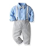 Agoky Jungen Anzug Set Langarm Hemd mit Kentkragen Fliege Anzughose mit Y-Form Hosenträger Festlich Sakko Smoking Gentleman Outfits Blau D 98-104