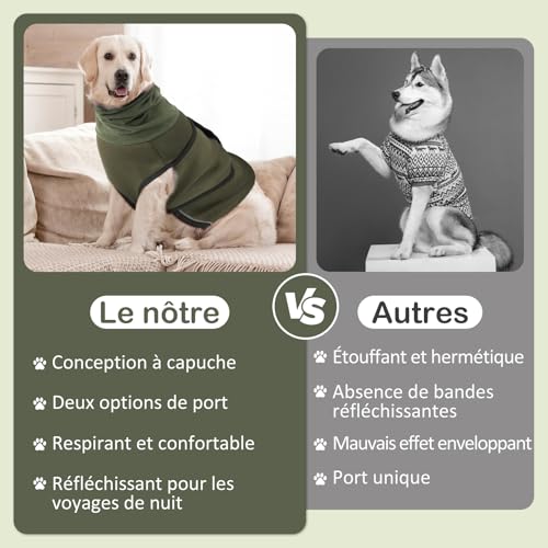 VINGVO Hundejacke gegen Angst, Entspannungsweste für Hunde, Hundemantel mit beruhigender Kapuze, Anti-Stress-Weste für Hunde, Armeegrün, L