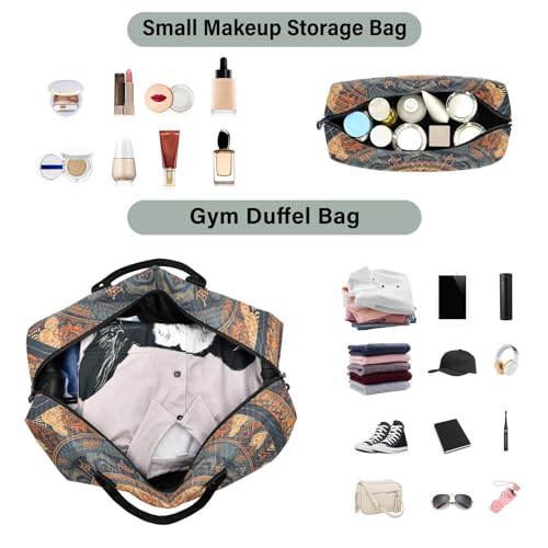 Large Travel Duffel Bag, Mandala Print Boho Sports Tote Gym Bag, Shoulder Weekender Overnight Bag for Women Men, Carry On Luggage with Toiletry Bags4