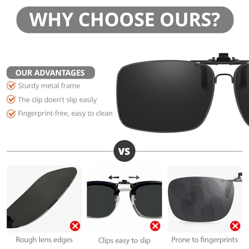 Myiaur Clip on Sunglasses Over Prescription Glasses for Men Women Polarized Flip Up Glasses UV400 Protection Metal Frame3