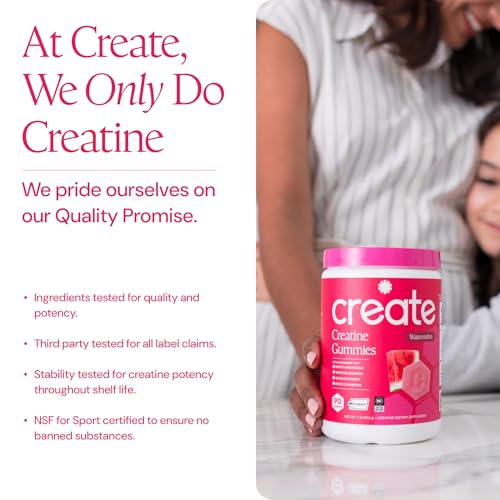 Image of Create Creatine Monohydrate Gummies for Men & Women, Boost Focus, Strength, and Endurance, Anti-Melting Formula, Vegan, Gluten-Free, Non-GMO, 1.5g of Creatine per Gummy (Watermelon)