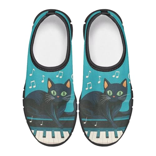 Water Shoe for Kids Slip on Sneakers with Black Cat Piano Print Walking Shoes Boys Girls Comfort Sneakers for Tennis Outdoor