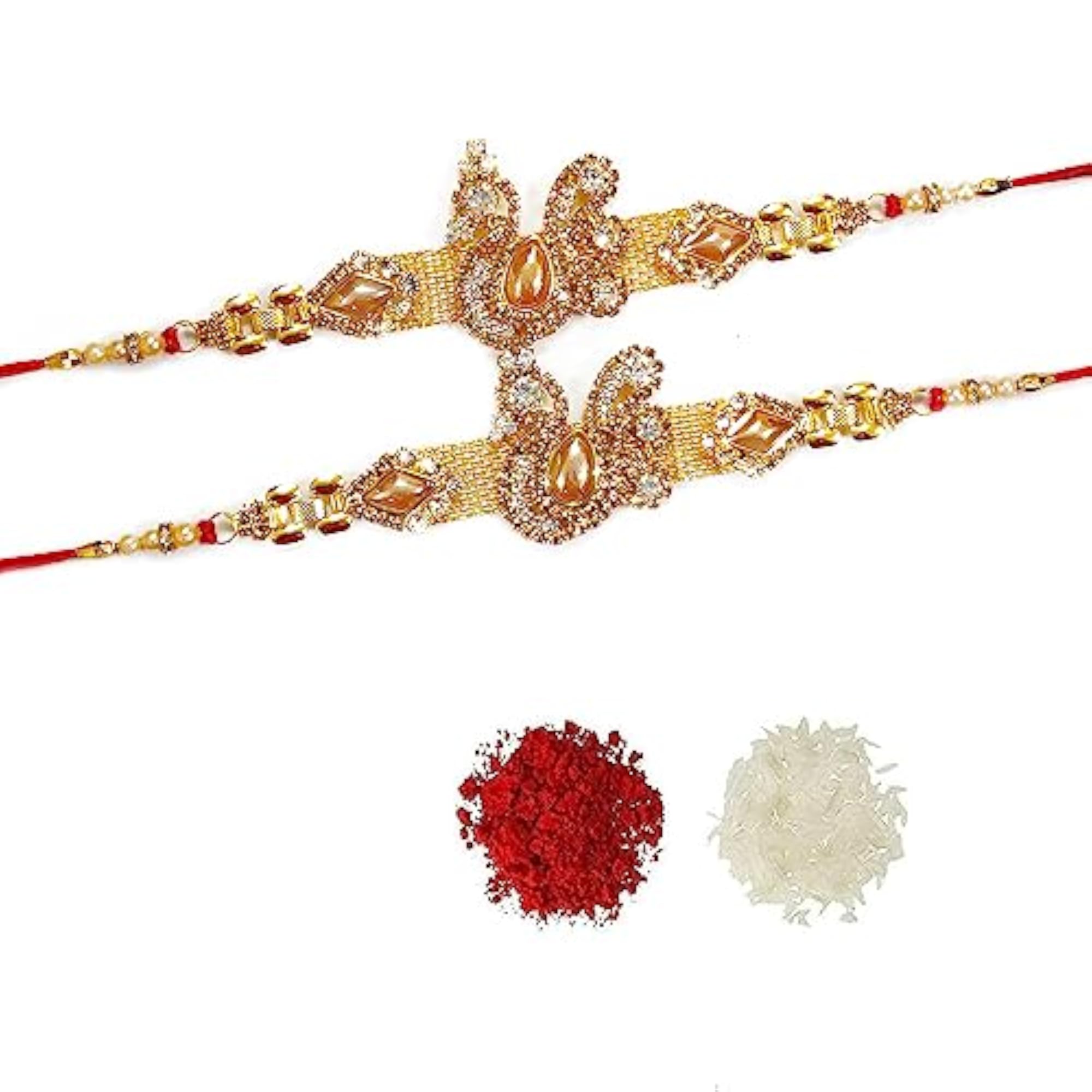 Diamond Studded Kundan Peacock Rakhi for Brother and Kids