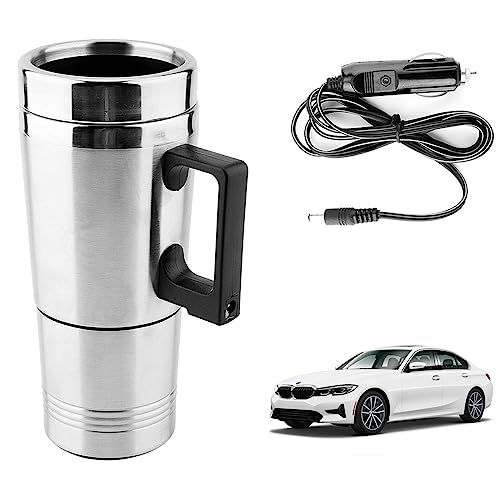 Image of Oshotto 12V Stainless Steel Car Heating Kettle /Mug, Travel Friendly electric Tea /Coffee maker Compatible with BMW 3 Series 2020-2026 (300ml) - Silver