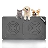Stone Dog & Cat Food Mat, Diatomaceous Pet Feeding Mat for Water Bowls, Quick Drying Non-Slip Mat for Floors (Grey, 30' x 16')