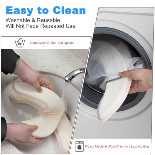Soft Thicker Flannel Bathroom Toilet Seat Cover, 2 Pack Non Slip Warmer Comfortable Seat Cushions with Memory Foam, Easy Install with Self-Adhesive Tape, Reusable Toilet Lid Cover (Off-White,Navy)