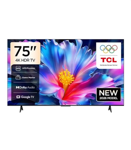 TCL 75-Inch 4K LED Smart TV Google TV Dolby Audio AiPQ Processor Game Master WiFi Bluetooth 5.2 3 HDMI Ports