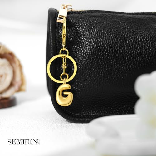 SKYFUN Gold Letter Keychain for Women Cute Small Initial Keychain Charms for Purses Bags Handbags Wallet Backpack Accessories, Gold A