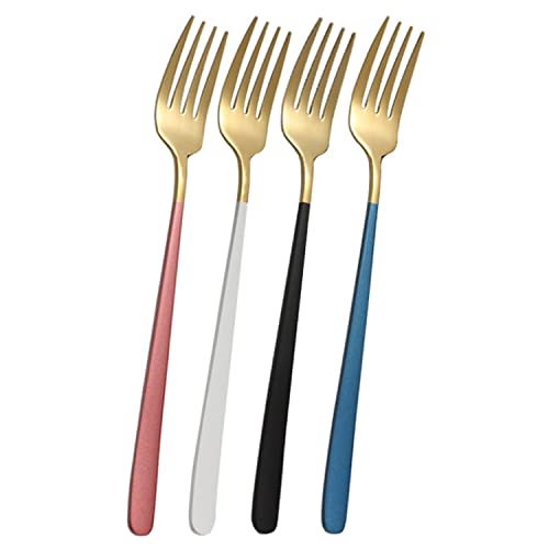 Image of YANCI Dinner Forks Set, Stainless Steel Table Forks Flatware with Colorful Handle 8 Inch Long Handle Fork for Buffet Steak Salad Cake Dessert Fruit for Home, Kitchen & Restaurant (Random, Pack of 4)