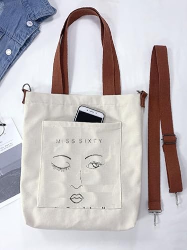Image of Cotton Tote Bags for Women, College Bag for girls With Inner & Outer Pockets, Utility Tote bags for Shopping, Travel & Daily use