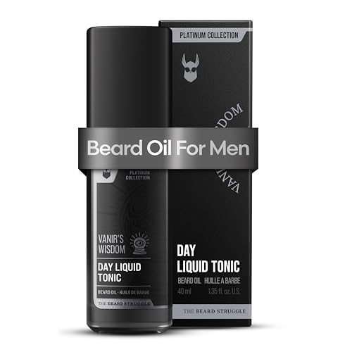 The Beard Struggle - Day Liquid Tonic Beard Oil - Platinum Collection, Vanir's Wisdom - Beard Oil for Men - Moisturize, Softens Hair, Reduces Itch - Day Time Beard Growth Oil (1.35 Fl oz)