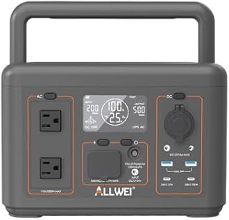ALLWEI Portable Power Station 500W, 512Wh LiFePO4 Battery, UPS Function, 2.5Hrs Fast Charge, 2 AC Outlets(Surge 1000W), Solar Generator for Outdoor Camping RV CPAP Home Emergency