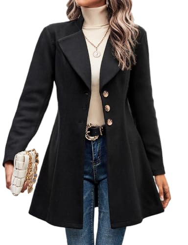 Mywinway Wool Coats for Women Fall Winter Trench Coat Peacoat Long Tweed Blazer Jackets Outwear