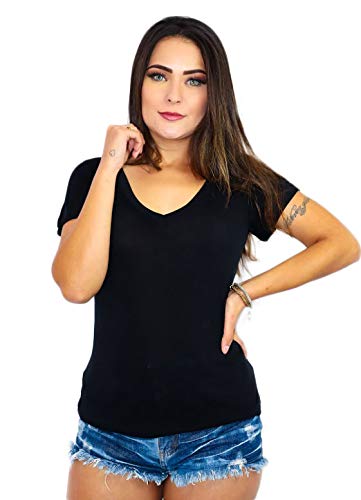 Blusa T Shirt Podrinha Camiseta Decotada Feminina Moda Verão Tamanho:M;Cor:preto