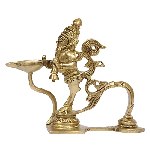 Kartique Brass Brahma Aarti Deepak with Handle Can be Used as Camphor Burner Hand Held Arti Puja Jyot Dia Height 4.5 Inch Gold Color