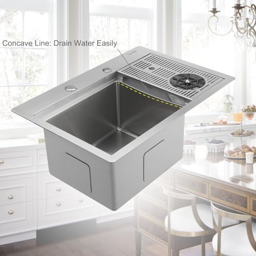 AguaStella AS15TXSS Drop in Bar Sink with Glass Rinser Stainless Steel Overmount Prep Kitchen Sink 23-1/4 Inches Single Bowl… by AguaStella - Used condition - Image 6