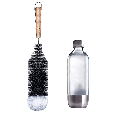 LiangMai Flaschenbürste kompatibel mit SodaStream 1L Flaschen, Crystal PET und Duo Flaschen, KST-Flasche und 1L Glasflasche, als Gläserbürste, Flaschenreiniger mit Wollkopf & Lang Griff