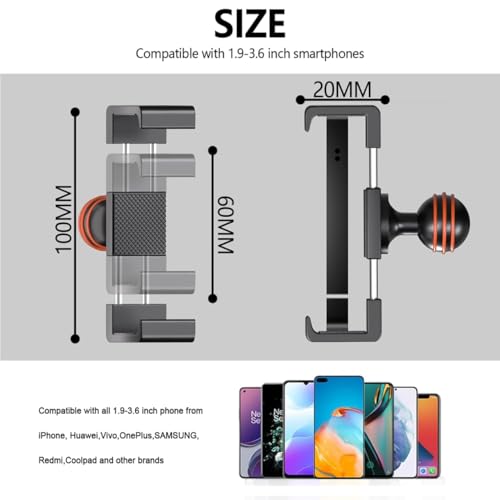 Image of Aluminum Phone Mount with 1 inch Ball Head - Compatible with RAM Mounts B Size | Motorcycle /Bike /UTV Phone Holder for 1.9 inch-3.6 inch Smartphones, Anti-Vibration & Anti-Drop, Durable Alloy Clip