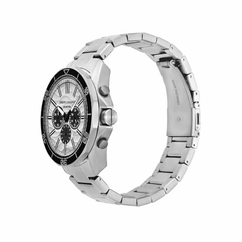 Image of Armani Exchange Silver Tone Watch for Men, Quartz Chronograph Movement and 44mm Case Size with Stainless Steel Strap