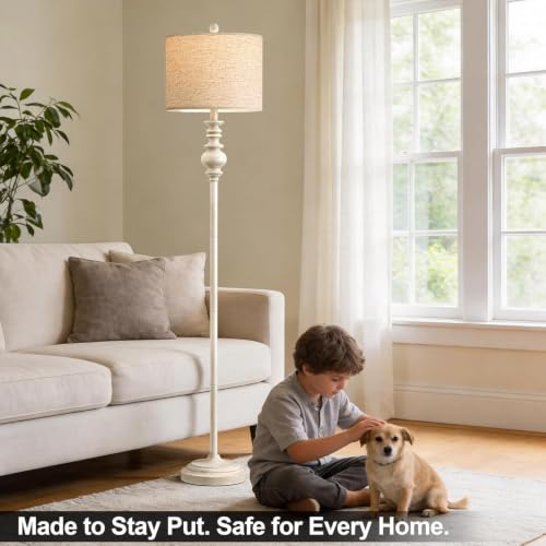 Image of BOBOMOMO 64.25 inch Farmhouse Floor Lamp for Living Room, Tall Antique White Standing Lamp with Rotary Switch, Vintage Reading Lamp for Bedroom & Nursery, Rustic Home Decor Corner Lamp