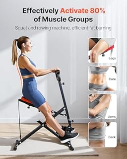 VEVOR Squat Machine, Deep Squat Rowing Machine for Home, Easy Setup & Foldable Exercise Equipment, Glute Trainer Machine with 3 High-Strength Resistance Bands, Glutes & Leg Home Workout Machine, Black