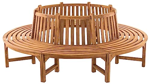 CLP Banc d'arbre Novum I Banc Rond avec 8 Places assises I Banc en Bois Naturel avec Dossier en Teck Massif, Couleur:Teck, Taille:250 cm