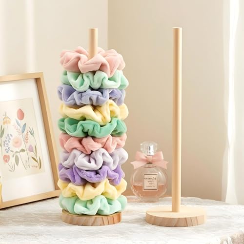 Gsbnjuy 2 Pcs Scrunchie Holder Stand Hair Tie Organizer Vertical 15-20 Scrunchies Hairs Accessories Organizer Display Scrunchy Wood Hair Tie Holder Storage for Women Bathroom Bedroom Decor