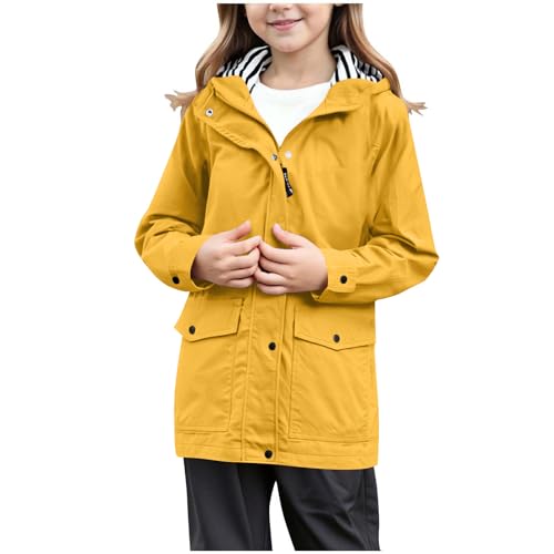 Generisch Giacca softshell per bambini 128 cappotto per bambini, impermeabile leggero con regolabile per attività all'aperto, libro dei giovani, 14 anni, giallo., 13-14Years