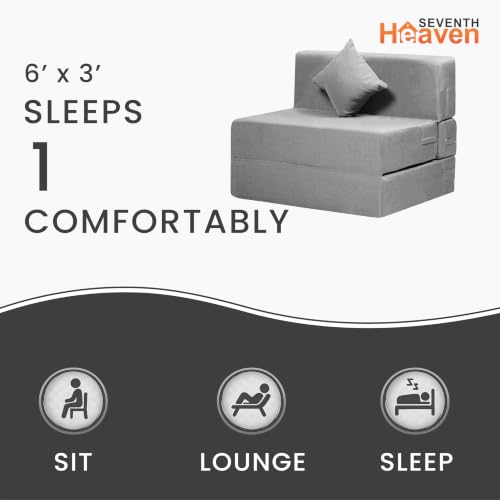 Image of Seventh Heaven Rejioce 1 Seater 6 * 3 Jute Fabric Washable Cover Sofa Cum Bed with 1 Cushion 1 Seater Single Foam Fold Out Sofa Cum Bed (Finish Color - Grey Delivery Condition - Pre-Assembled)