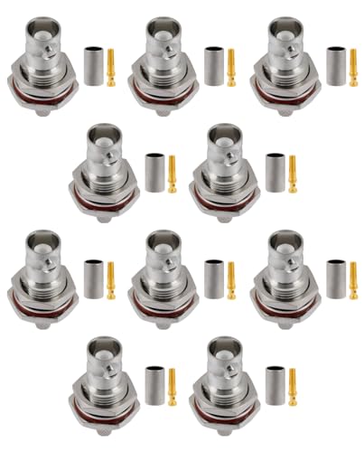Vecys 10 PCS BNC Connectors 50 Ohm BNC Female Crimp Connector for RG58 RG142 RG400 VLMR195 RF Coax Cable, Gold - Image 3